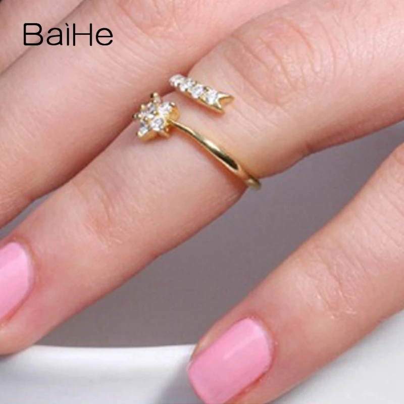 BAIHE Solid 18 К желтого золота(AU750) сертифицированный 0.40ct круглой огранки Обручение из натуральной бриллиантами Для женщин Мода Fine Jewelry Кольцо