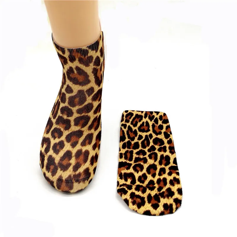 Забавные носки с принтом животных леопардовые цветные хлопчатобумажные носки с 3D принтом женские укороченные носки для девочек Meias 7S-ZWS30