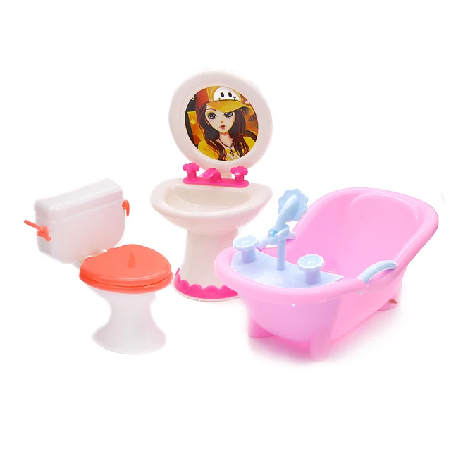 Doll Furniture Toy Toilet Bathtub Washbasin Bathing Bowl Bath Sink Wash