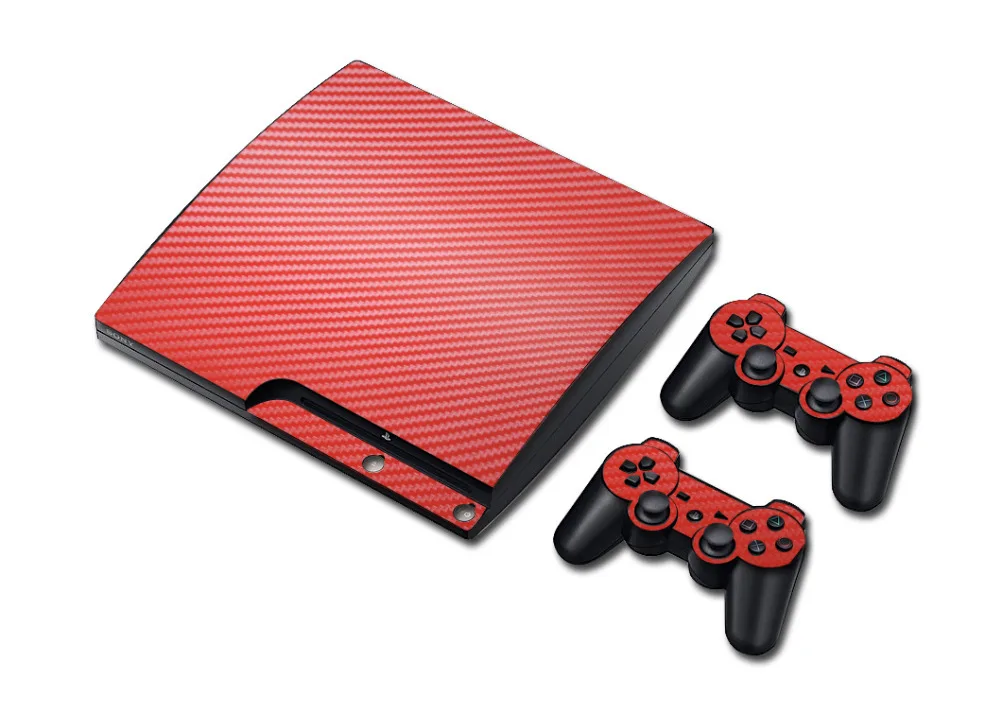 Углеродное волокно виниловая кожа Наклейка для PS3 Slim Игровая консоль с 2 крышки контроллеров для playstation 3 тонкая наклейка на джойстик