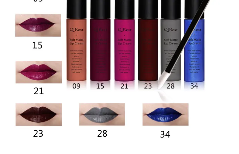 2017 QiBest Lip Color Make Up Waterproof Lip Gloss Tattoo Long Lasting Pigment Red Nude Velvet Matte Lipstick Liquid Makeup Lot (6)