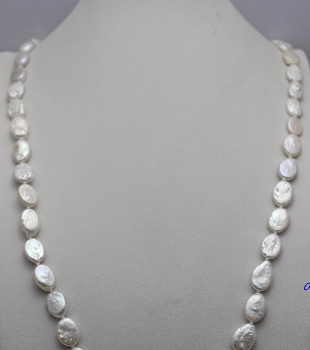 

FREE SHIPPING>@@> White oval Freshwater pearl long Necklace 10x13mm 32" No metal "handmade"Beauty a(5.18)