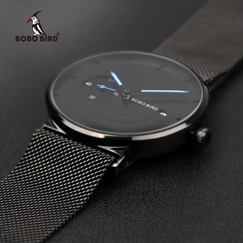 erkek kol saatleri 2018 BOBO BIRD Men Watch Simple Stainless Steel Date Display Quartz Watches Family Gifts Drop Shipping