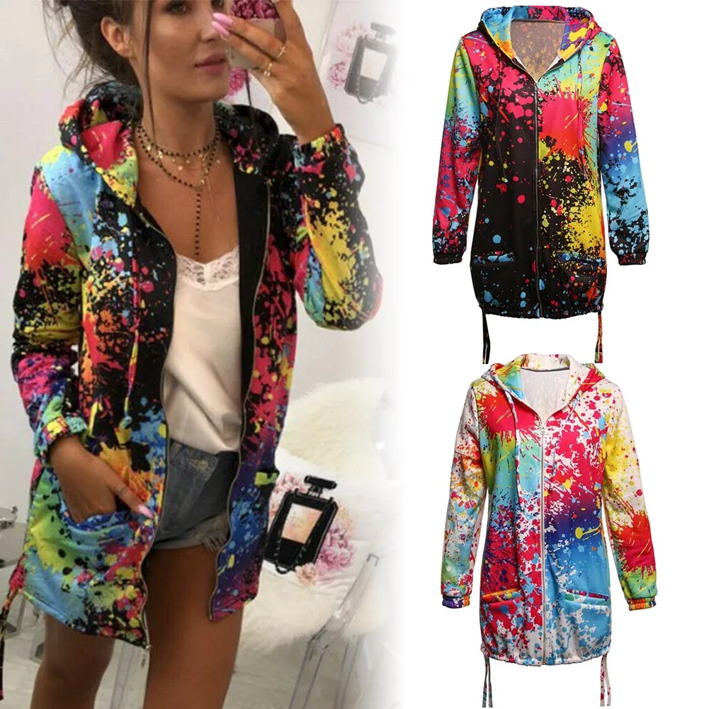 

Women Rainbow Graffiti Style Jacket Coat Printing Long Sleeve Breathable for Autumn NFE99