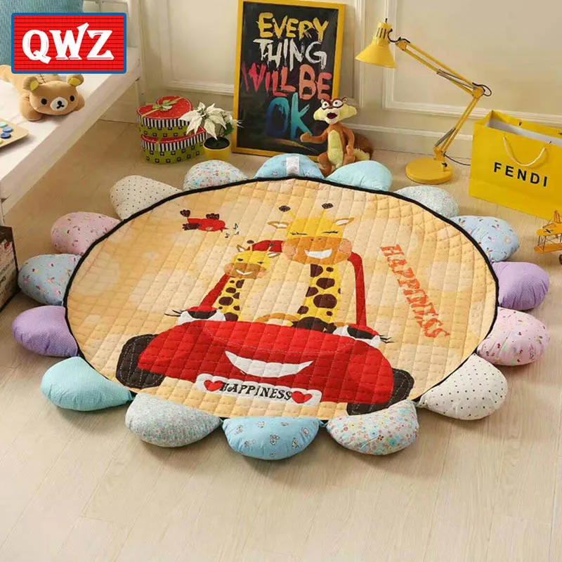 

QWZ 180cm Round Large Baby Play Mat Thickening of Folding The Game Bedroom Non-Slip Mat Cartoon Giraffe Kids Christmas Gifts