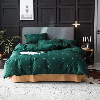 

4Pieces black gray green twin Queen King size leaf dog Bedding set 100% Cotton Soft Bedsheet set Duvet cover Pillowcase