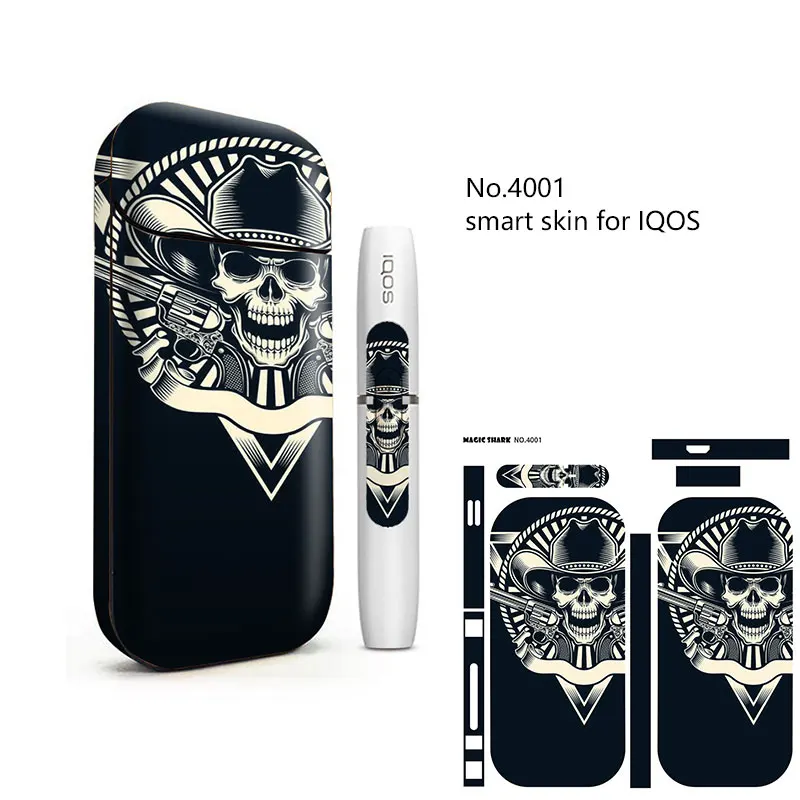 Волшебная Акула пленка ПВХ череп наклейка для IQOS 2,4 плюс крышка Vape кожаный чехол декоративная Защитная Наклейка - Цвет: 4001