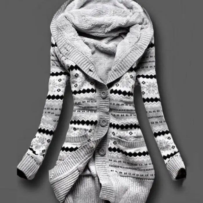 Женские зимние толстые кардиганы с капюшоном, свитера, флисовые теплые одноцветные свободные вязаные пальто с длинным рукавом, вязаная верхняя одежда F