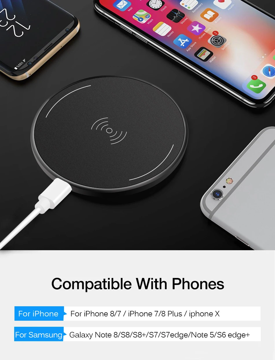 CinkeyPro Wireless Charger Charging Pad for iPhone 8 10 X Samsung S7 S8 5V:1A Adapter Charge Mobile Phone QI Device Universal 6
