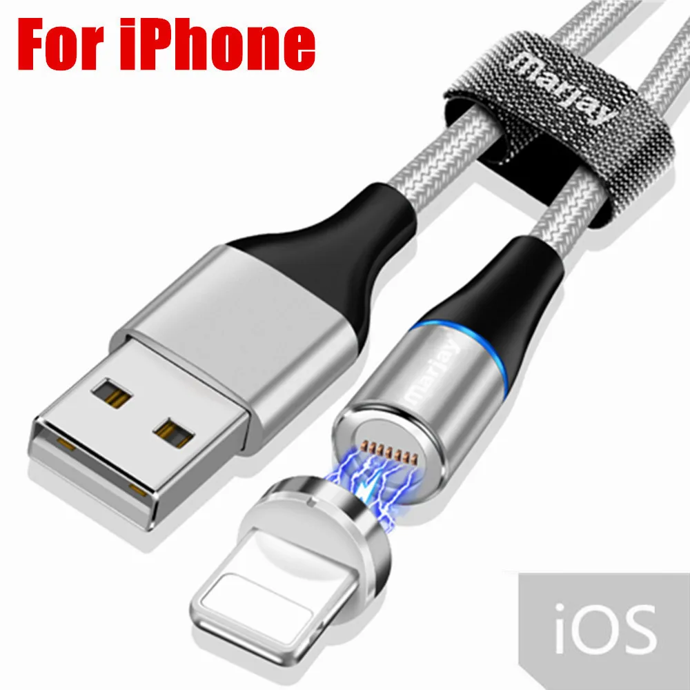 Магнитный usb-кабель Marjay 3A для быстрой зарядки 3,0, кабель Micro USB type-C для iPhone X 8, samsung S9, huawei, Xiaomi, кабель для быстрой зарядки - Цвет: Silver For iPhone