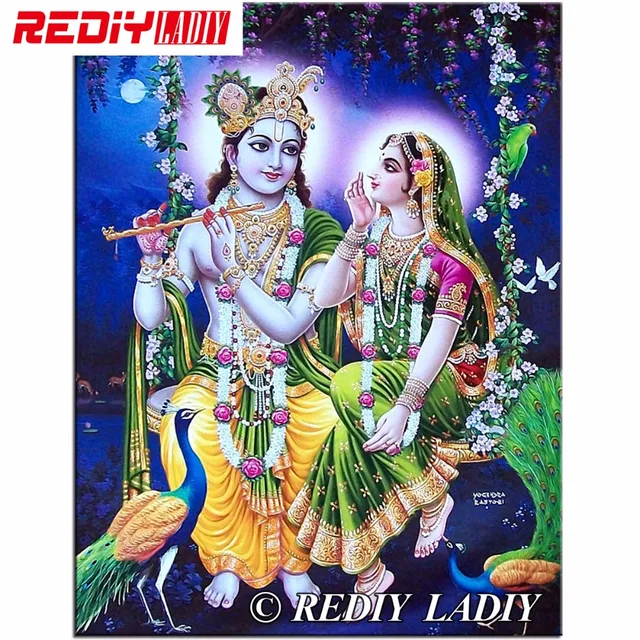 diy diamond painting crystal radha krishna peacock 3d cross stitch