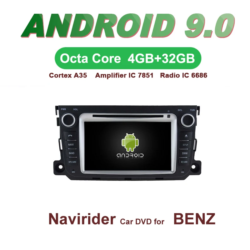 Navirider GPS Android 9.0 bluetooth stereo 4-Core 8-Core car DVD player for BENZ SMART 2010-2014 head unit autoradio accessories