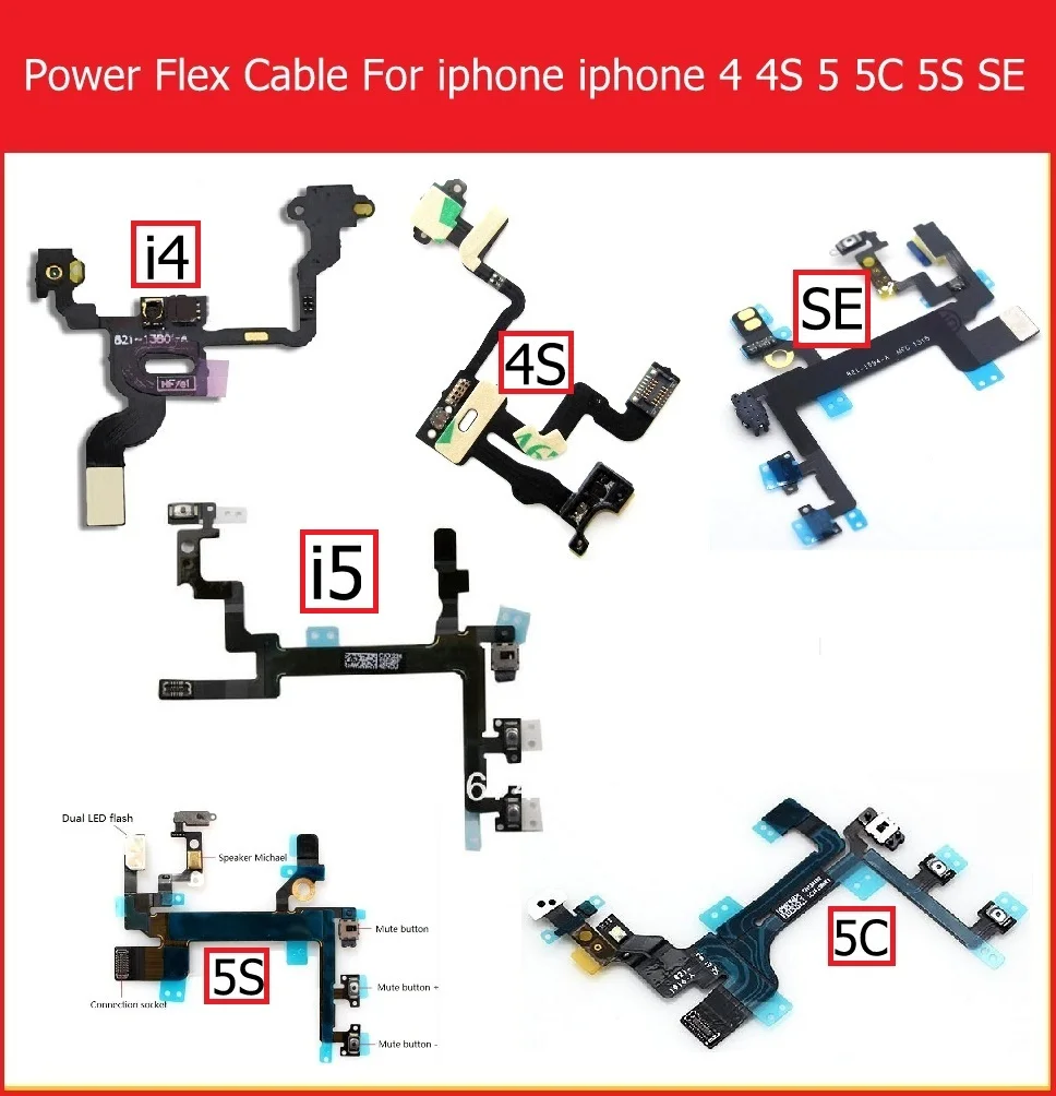 Гибкий кабель для отключения звука и громкости для iPhone 4, 4S, 5, 5S, 5C, SE, кнопка включения и выключения звука, шлейф, запасные части