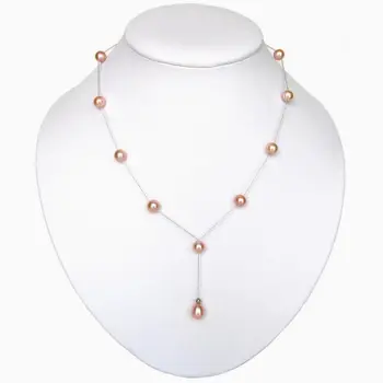 

FREE SHIPPING Natural 8-9mm south sea pink pearl necklace 925 silver chain 18inch