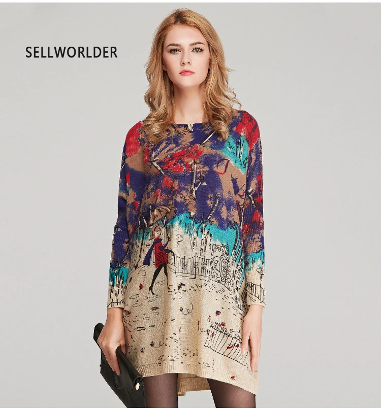 

2018 NEW Autumn Long Oversize Sweater Women Casual Coat Sleeve Print Woman Sweaters Pullovers Fashion Pullover Clothing