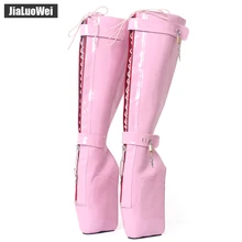 jialuowei Women Sexy Boots 18cm High Wedge Heel Heelless Sole Lockable Zipper padlocks Knee-High Ballet Boots Unisex Shoes цена jialuowei Women Sexy Boots 18cm High Wedge Heel Heelless Sole Lockable Zipper padlocks Knee-High Ballet Boots Unisex Shoes цены онлайн