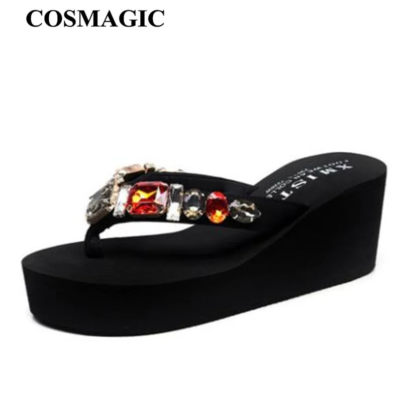 Модные шлепанцы COSMAGIC стразы ручной работы женская летняя пляжная обувь на