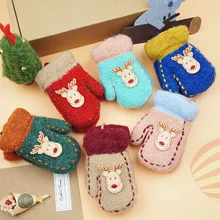 Новая детская одежда с рисунком из мультфильма перчатки с оленем зимние матовые ботинки трикотажная детская посылка пальцы шерсть теплые Перчатки G004