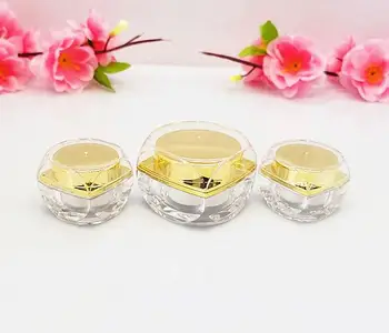 

free shipping 5g/10g 10pcs / lot High-end acrylic cosmetics packing bottle with golden cover, suit bottle,Cream box / bottle