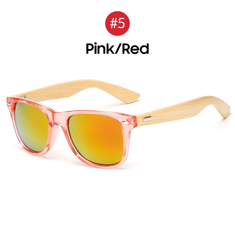 VIVIBEE Лучшие натуральные UV400 ретро настоящие бамбуковые прозрачные мужские Солнцезащитные очки женские деревянные классические дизайнерские солнцезащитные очки - Цвет линз: 5 Pink Red