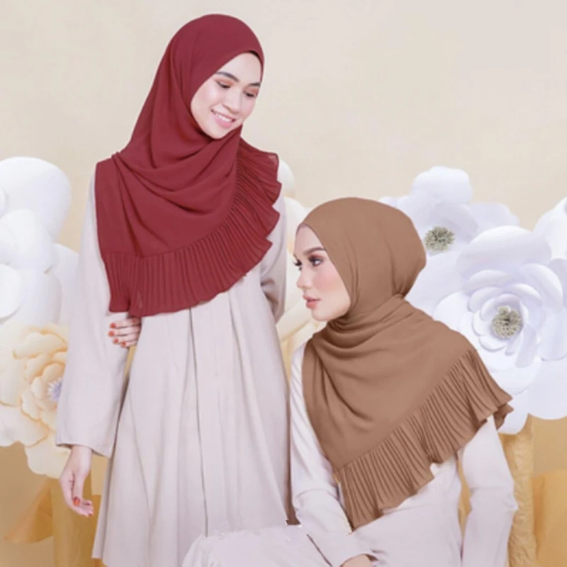 

Muslim Lady Plain Pure Color Bubble Chiffon Hijab Scarf Long Big Shawl Head Cover Wraps Fashion All Match Hijabs Scarves
