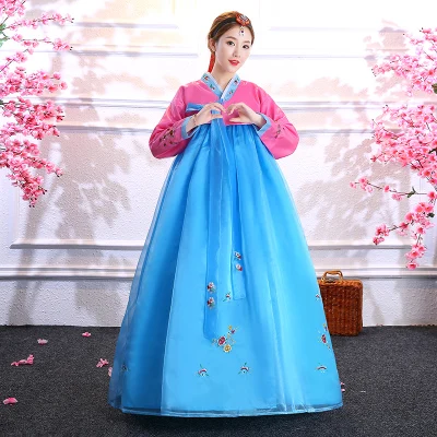 Из хлопка и полиэстера с длинными рукавами японские кимоно yukata, традиционное корейское платье в Корейском стиле «ханбок» костюм - Цвет: color13