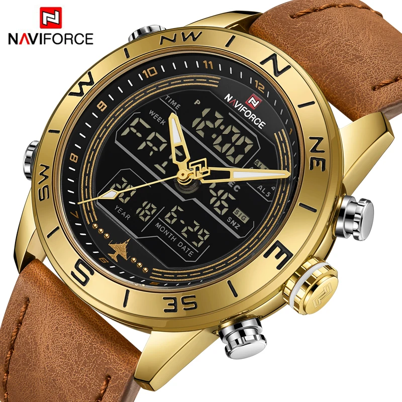  Men Watches NAVIFORCE Top Brand Luxury Leather Sports Wrist Watch Men Waterproof Military Quartz Di