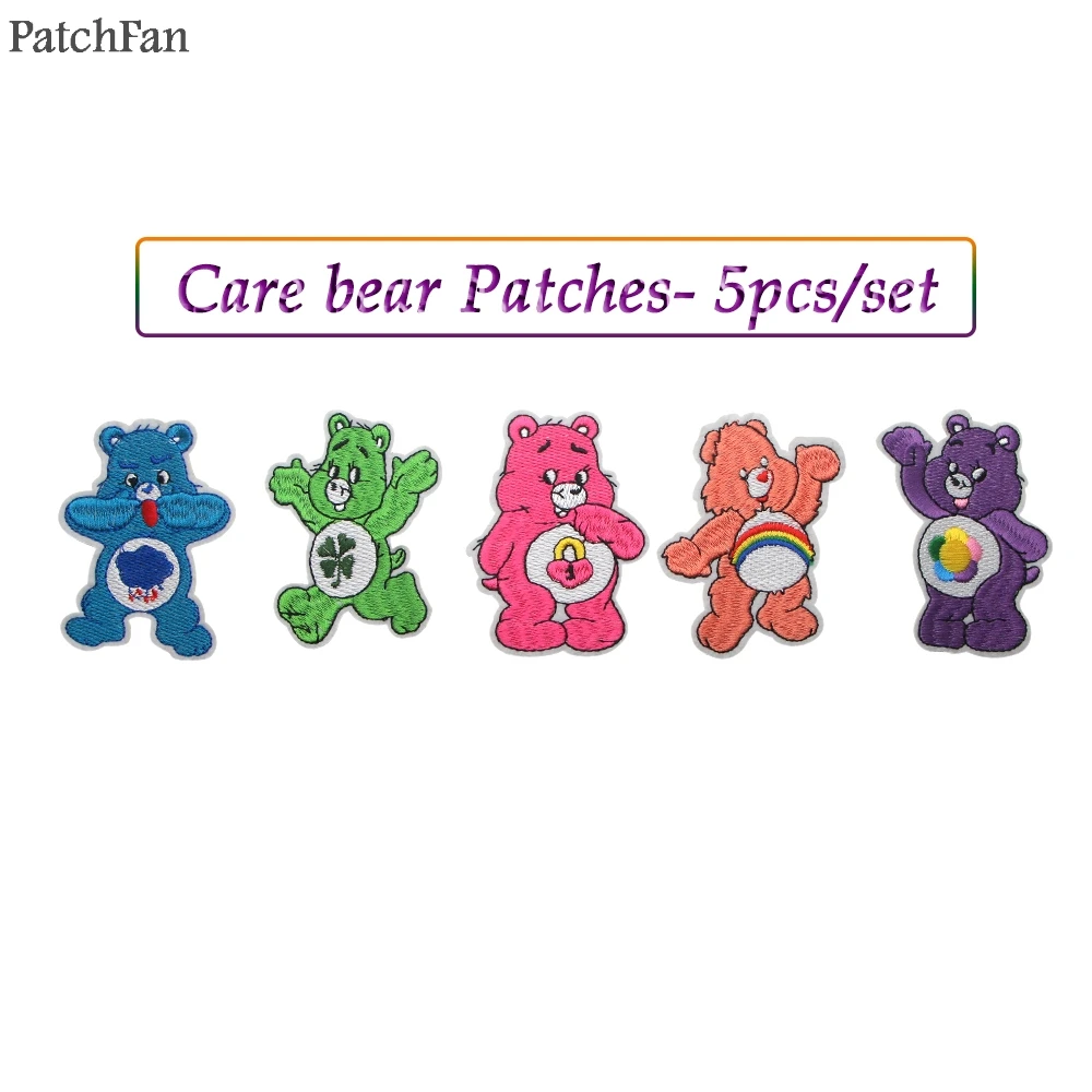 

Patchfan 5pcs/set care bears cartoon Iron on Patches Clothing para Embroidered badges Sewing Applique Patchworks stickers A1202