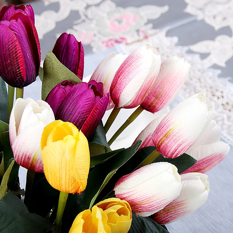 Fake Tulip Flower Lifelike 9 Heads Artificial Flower Decorative Bouquet