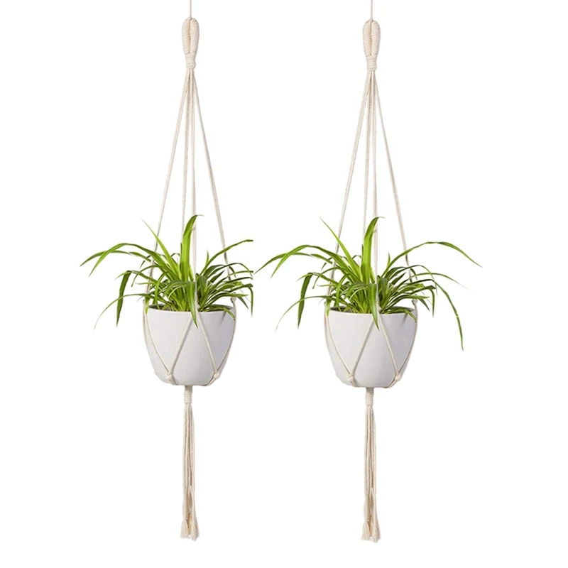 

Macrame Plant Hanger 2Pcs Indoor Outdoor Wall Hanging Planter Basket - Cotton Rope Modern Boho Home Decor
