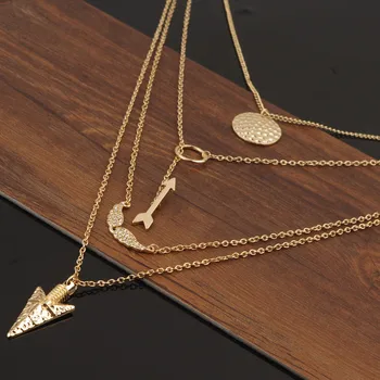 

Retro Multi-layer Gold Color Pendant Arrow Choker Necklaces Set Long Coin Four Layer Big Dipper Crystal Angel Wing Jewelry