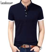 2017 Summer New Fashion Brand Clothing Tshirt Men Solid Color Slim Fit Short Sleeve T Shirt Men Mandarin Collar Casual T-Shirts