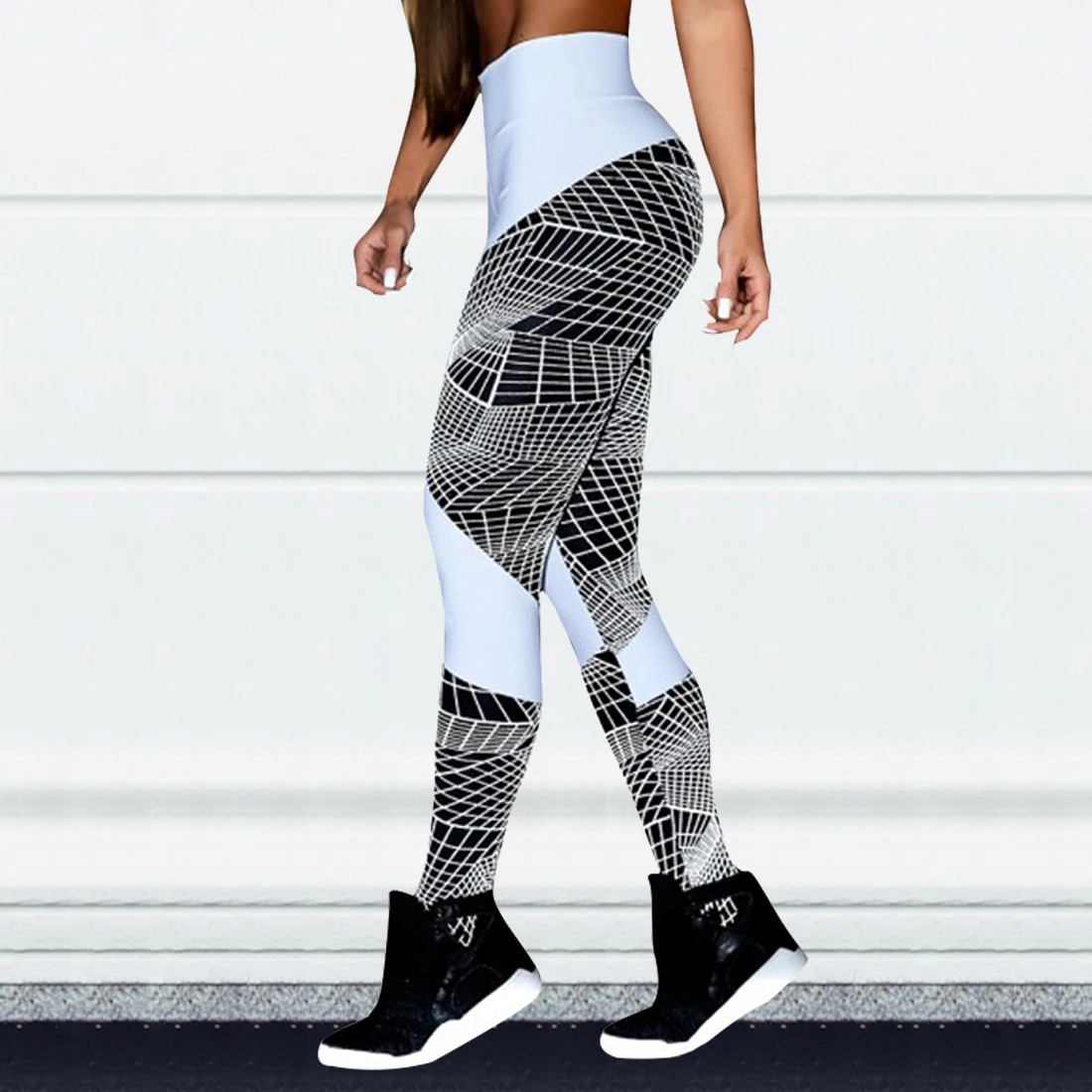 

Laamei 2019 New Women High Waist Youga Leggings Printing Women Geometric Leggings Slim Fitness Trousers Pants