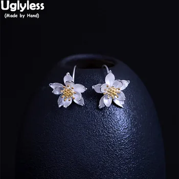 

Uglyless 100% Real 925 Sterling Silver Lotus Earrings for Women Handmade Flower Earrings Ethnic Vintage Fine Jewelry Gift Brinco