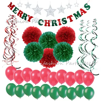

Christmas Red Green Party Decorations Merry Christmas Banner Paper Flowers Hanging Tassel DIY Party Garland Decor Supplies