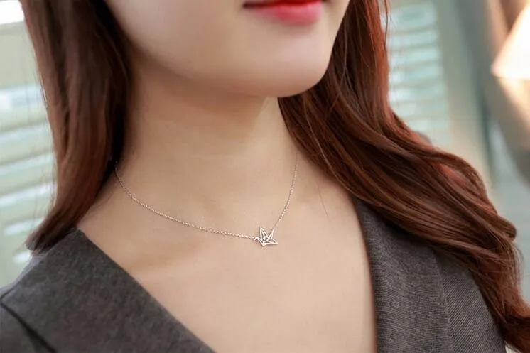 yiustar Gold/Silver Plated Origami Crane Chain Pendant Necklace Women Simple Bird Animal pineapple Cactus Necklaces Jew | Украшения и