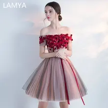 LAMYA-Vestidos de Fiesta Cortos con cuello Barco, prenda elegante hasta la rodilla, con apliques, manga corta, Color contrastante