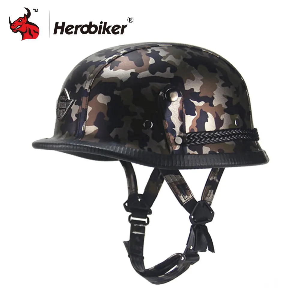 

New German Style Camouflage Motorcycle Helmet Cruiser Chopper Scooter Retro Vintage 1/2 Open Face Half Helmet Casco Moto Helmet