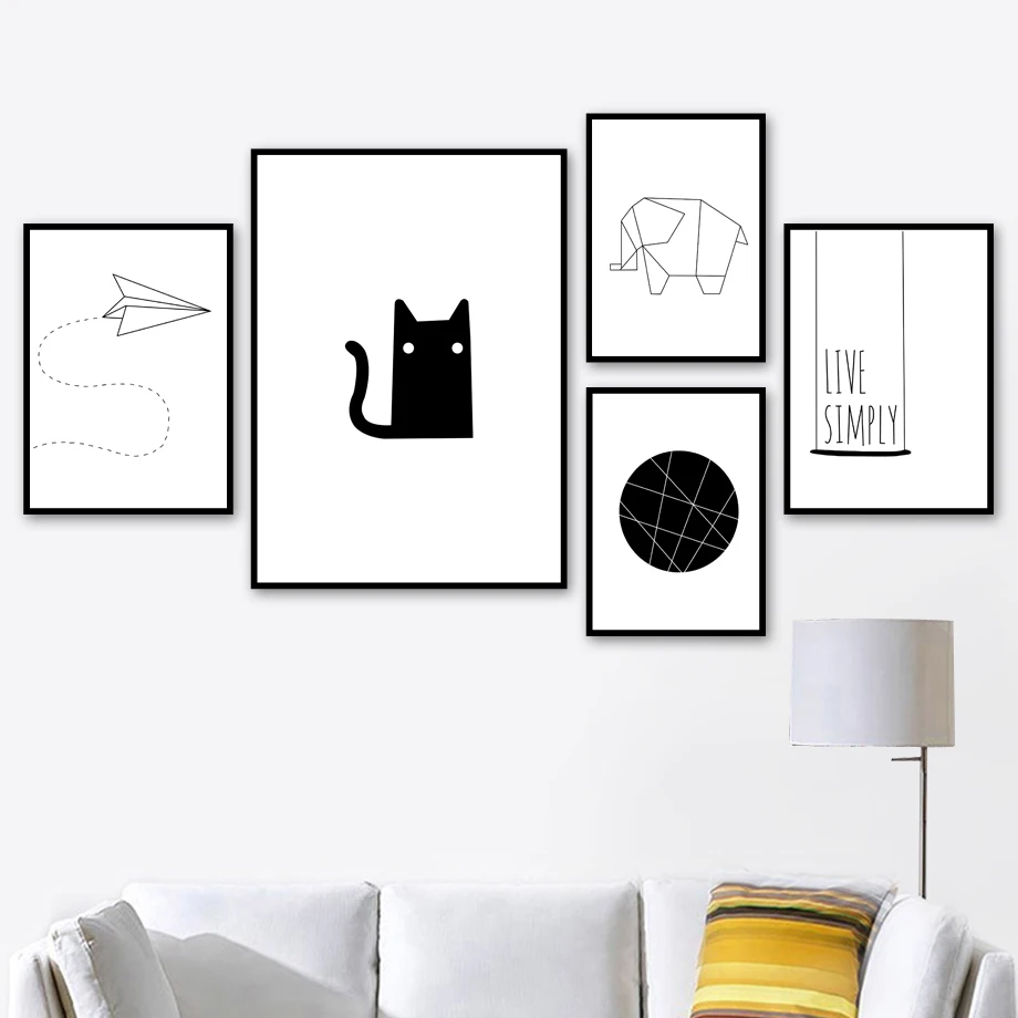 

Geometry Paper Plane Elephant Cat Line Wall Art Canvas Painting Nordic Posters And Prints Wall Pictures For Kids Room Home Decor