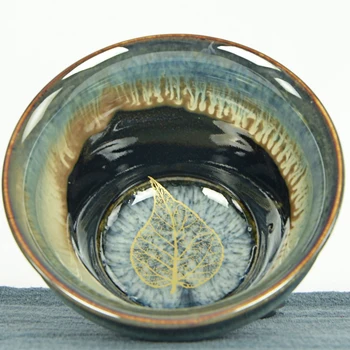 

Beautiful Hand-painted maple leaves cup Authentic temmoku glaze Japanese style tea cup bowl Tea Cup porcelain gift