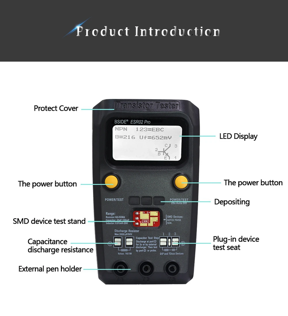 BSIDE Многоцелевой Цифровой транзистор ESR02 PRO SMD компоненты тестер Диод Триод Емкость индуктивность мультиметр ESR метр