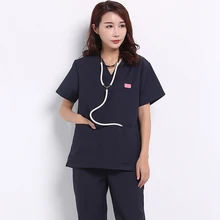 Скрабы медицинская униформа для женщин или костюмы для дантиста рабочая одежда с v-образным вырезом черный белый полиэстеровый скраб-топ брюки на плече Кнопка