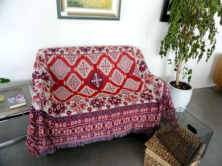 Декоративное хлопковое вязаное богемное одеяло, чехол для дивана в деревенском стиле, чехол для дивана для взрослых, 130x180 см - Цвет: Square