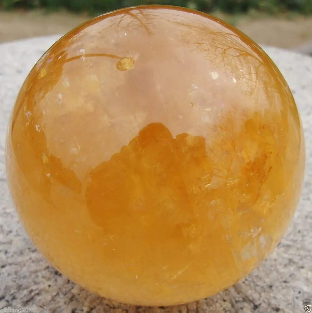 fa88004309146<<<+97MM+SAND Natural Citrine Calcite Quartz Crystal Sphere Ball Healing
