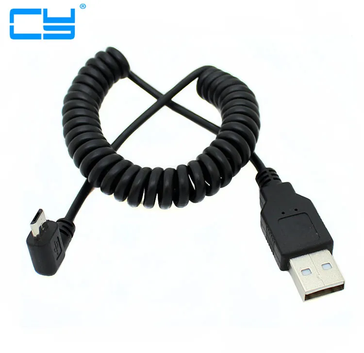 

90 degree left elbow Spring Coiled USB 2.0 Male to Micro USB Data Sync fast Charger 2A Cable for Android mobile phones