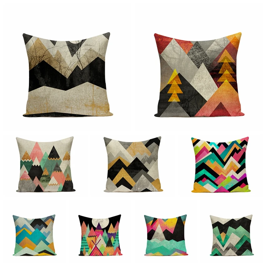 

Abstract Geometry Cotton Linen Printed Pillowcase Square Color Cushion Decorative Pillow Home Decor Sofa Throw Pillows 45*45cm