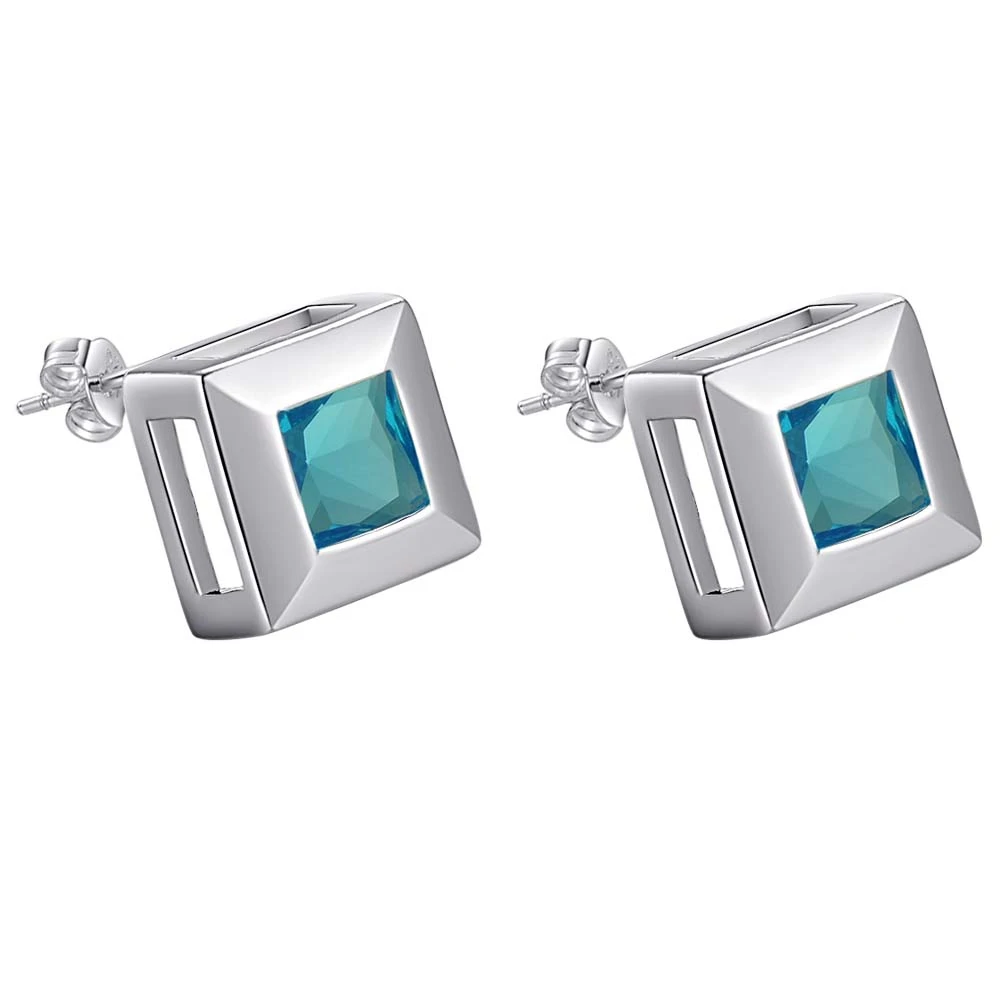 

ser blue zircon square Top quality free shipping silver plated Earrings for women fashion jewelry /TKASOYED UEPTCXHX