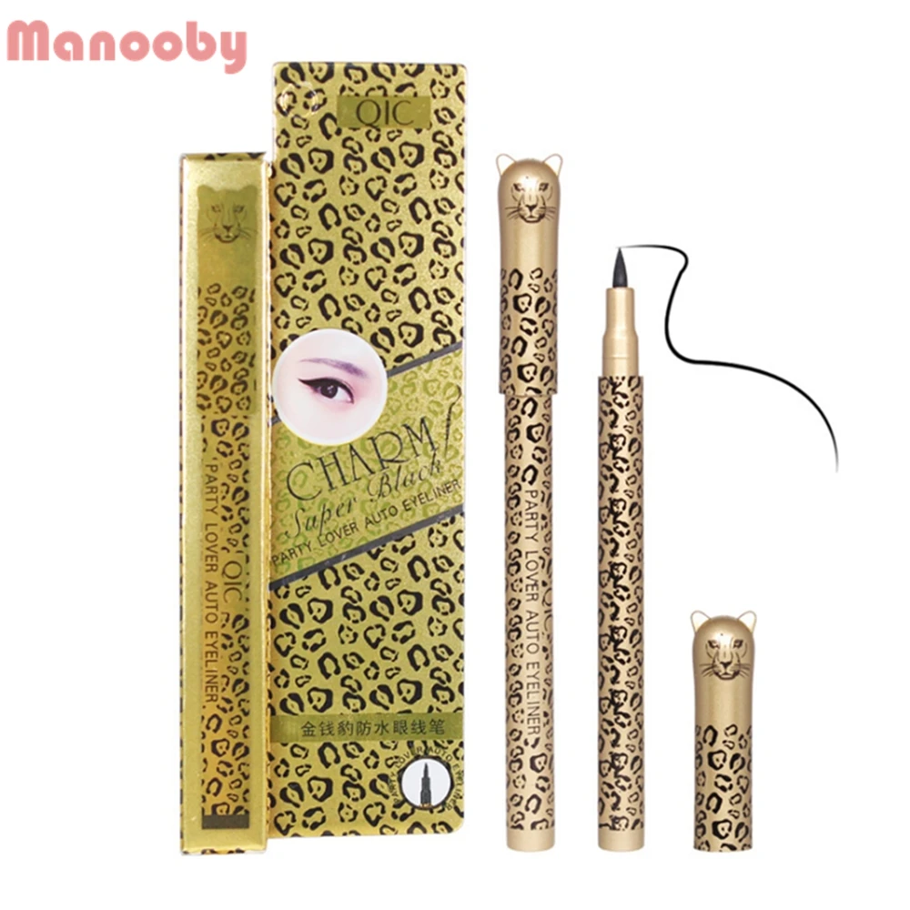

Manooby 1pc Waterproof Long Lasting Leopard Eyeliner Pencil Comestic Makeup With Brush Black Eye Liner Pencil Pen Makeup Tools