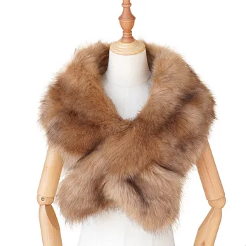 

Faux Fur Collar Cape Shawl Winter Women Solid Long Hair Imitated Fur Scarves Autumn Fashion Smooth Large Shawl 135cm