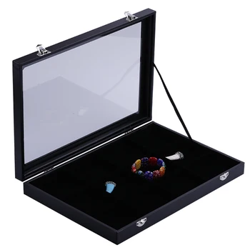 

12 black velvet display shelf and transparent glass cover 35 *24*5.0 cm